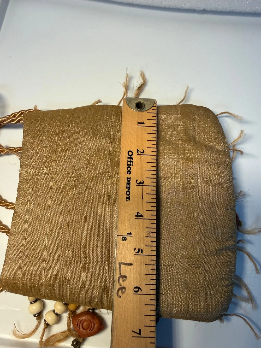Handcrafted Beaded Fringe Crossbody Bag – Tan